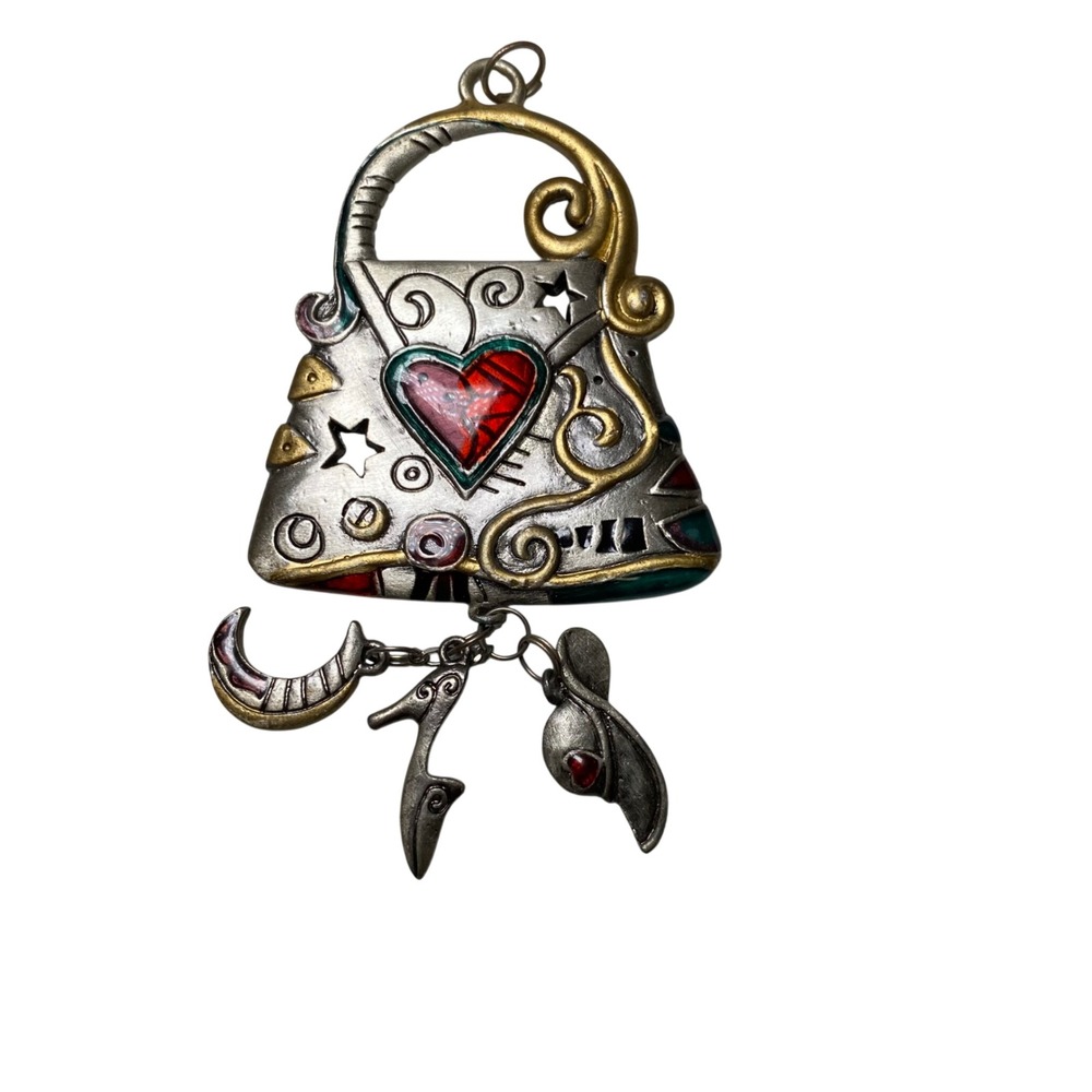 Unsigned Art to Wear Purse Pendant Charm Dangles Heart Moon Hat Pendant Only